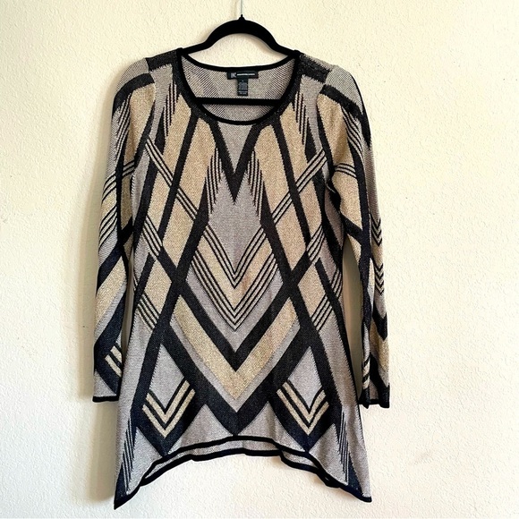 INC International Concepts Tops - INC abstract holiday glitter sweater top size L asymmetrical hem sophisticated